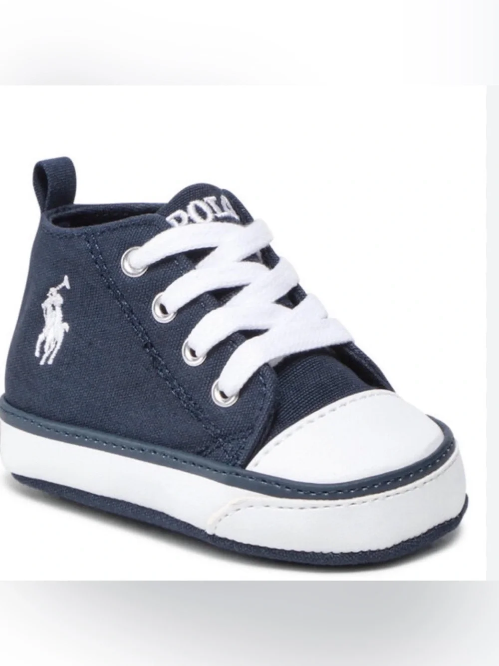 Polo Ralph Lauren Navy/White Baby Crib Shoes Size 3 NIB
